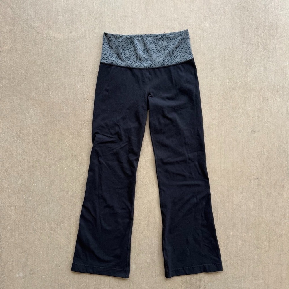 Vintage Lululemon Foldover Flare Yoga Pants Black Gray Speckled Women's 6